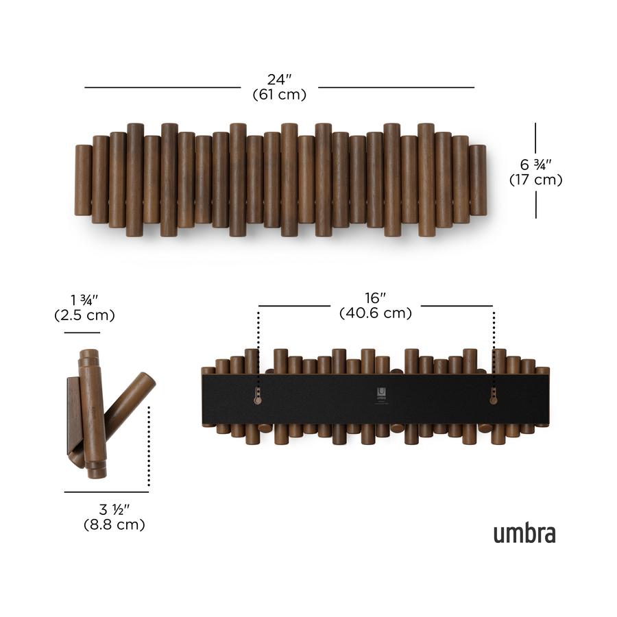 Umbra Picket 8 Wall Hook Aged Walnut Aged Walnut