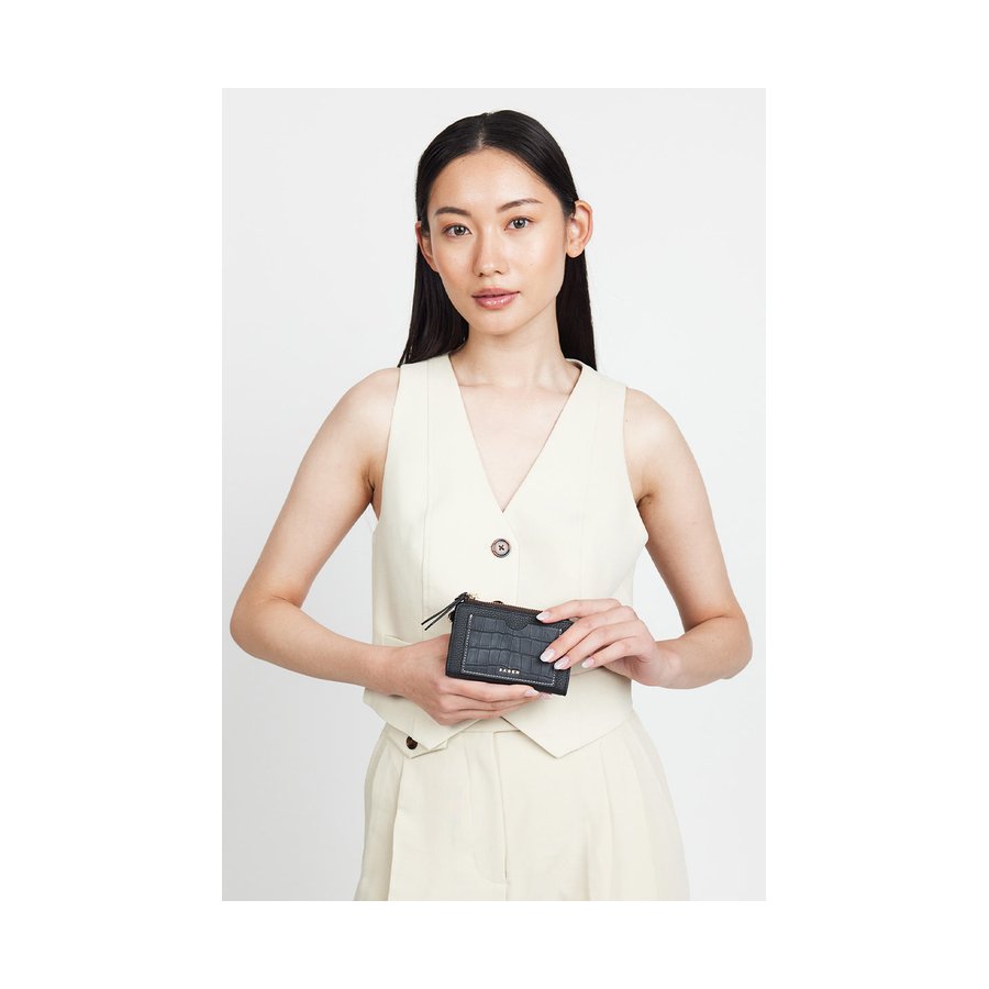 Saben Wednesday Wallet Black + Croc + White Stitch Black + Croc + White Stitch