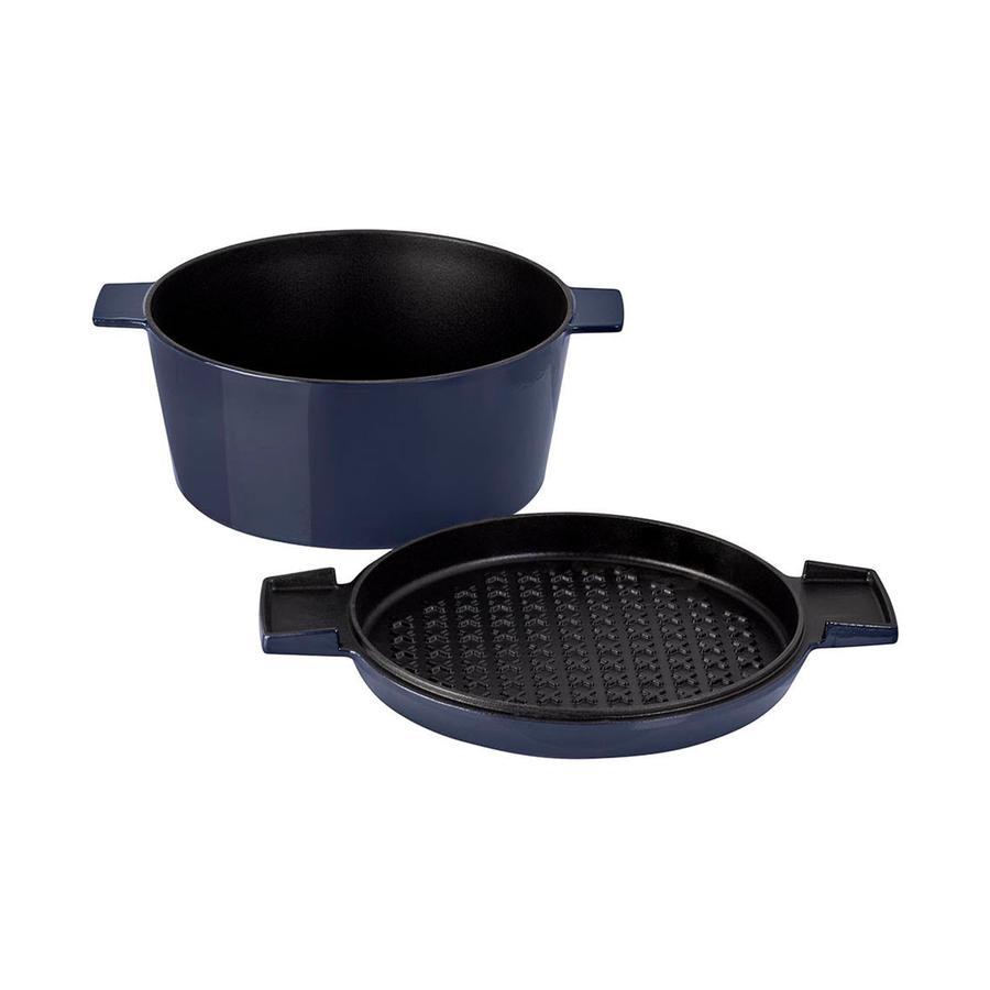 Stanley Rogers Cast Iron 28cm (6.5L) French Oven Grill Duo Midnight Blue Midnight Blue