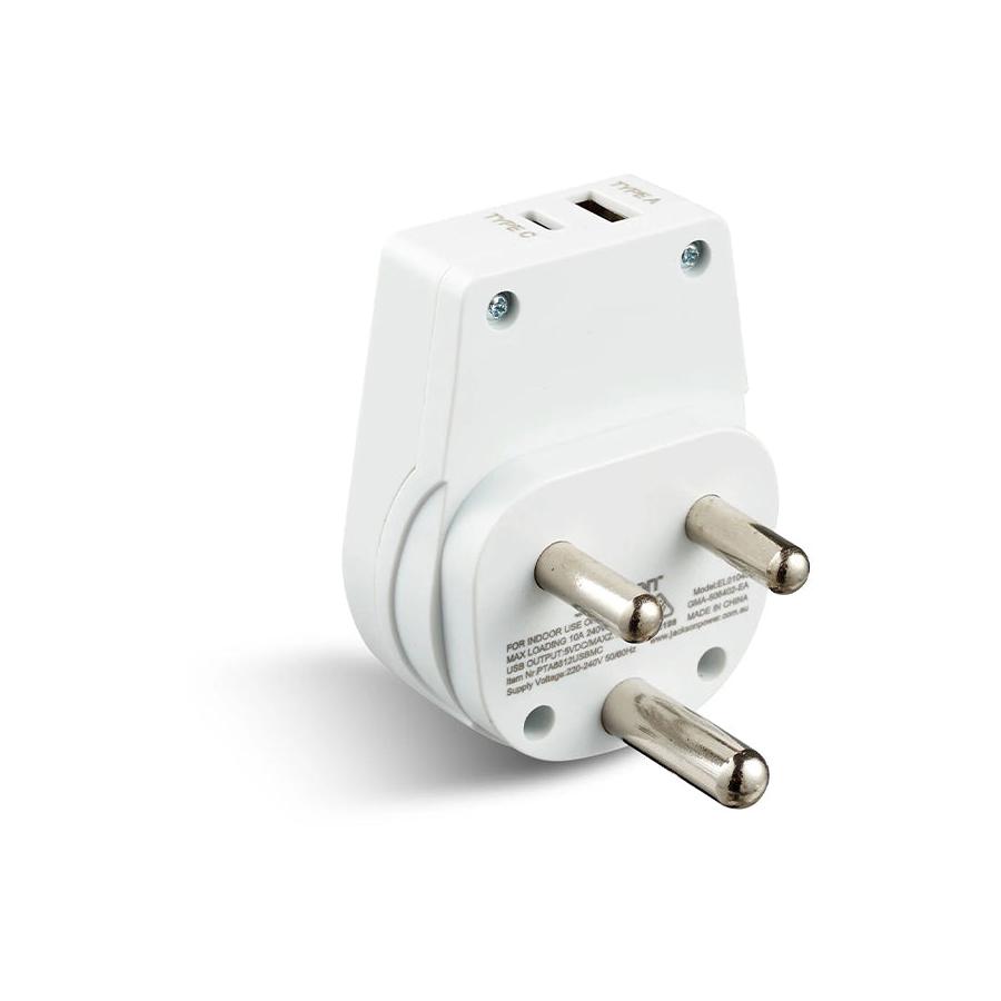 Jackson Slim NZ to South Africa Travel Adapter with USB-A & C White White