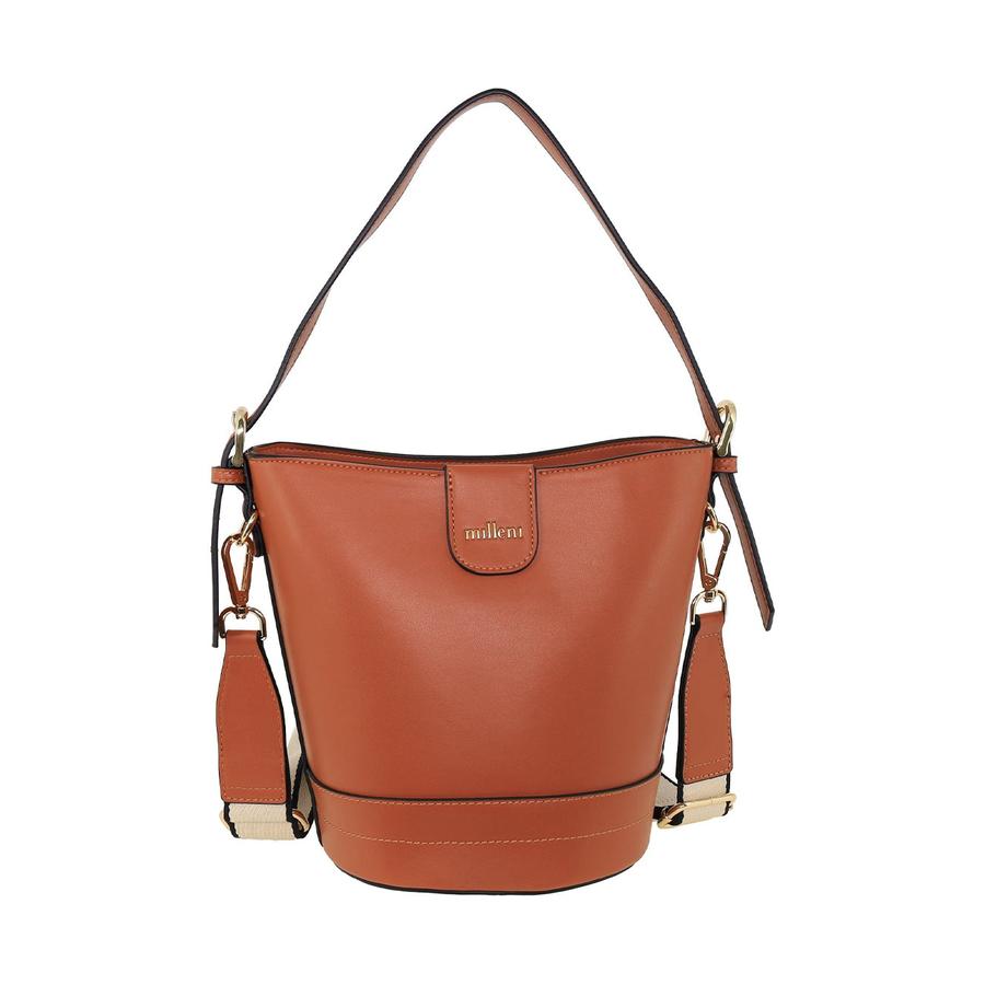 Milleni Eden Ladies Vegan Leather Bucket Crossbody Bag Tan Tan
