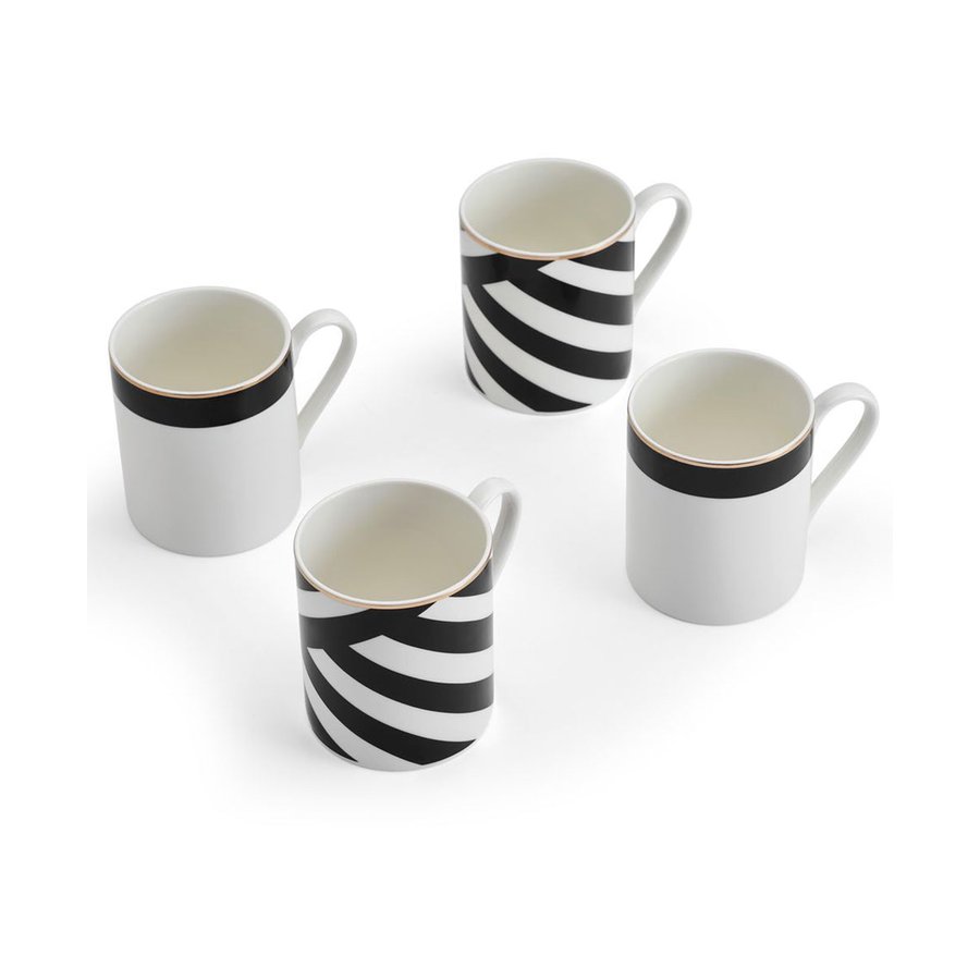 Mikasa Luxe Deco 380ml China Mugs (Set of 4) Black/White Black/White