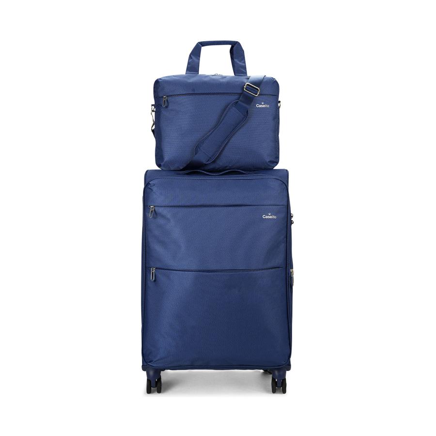 Caselite Ultra 69cm Softside Checked Suitcase & Laptop Bag Set Navy Navy