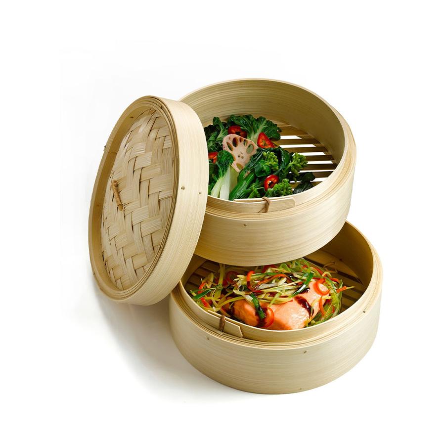 Ken Hom 20cm Bamboo Steamer (2 Tier) Brown Brown