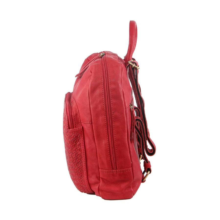 Pierre Cardin Hailey Women's Woven Leather Backpack Red Red