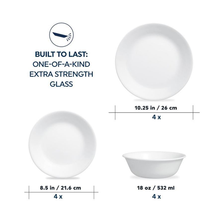 Corelle Winter Frost 12 Piece Dinner Set White White