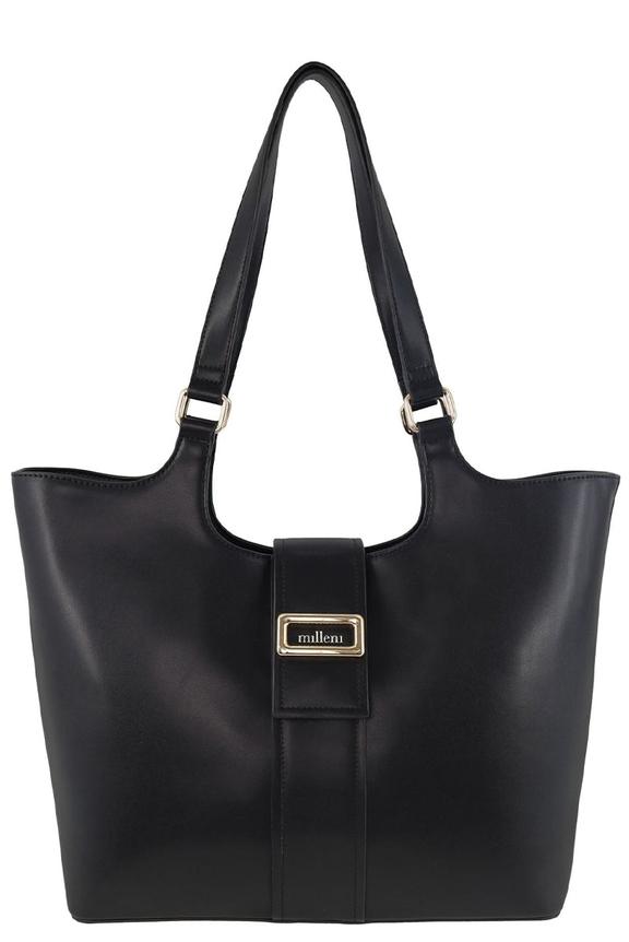 Milleni Aeris Ladies Vegan Leather Fashion Caryall Tote Bag Black