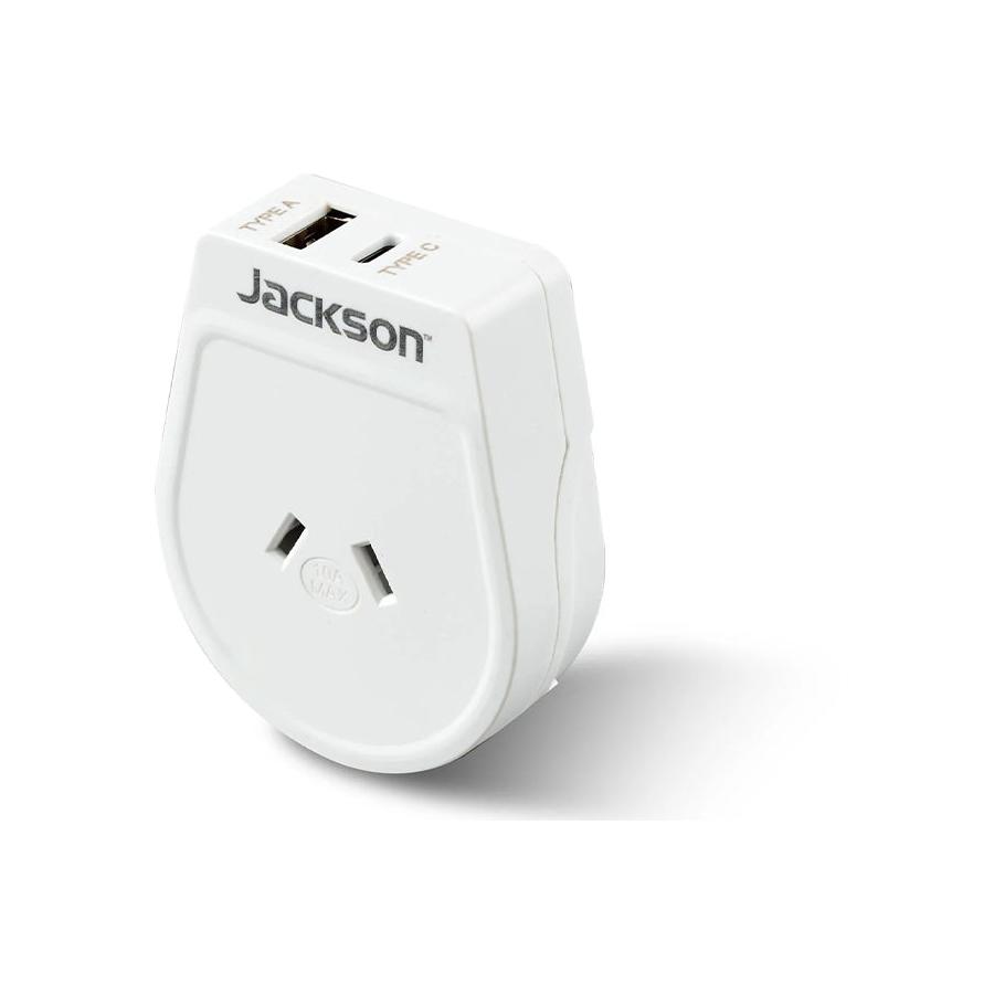 Jackson Slim NZ to Japan & South America Travel Adapter with USB-A & C White White