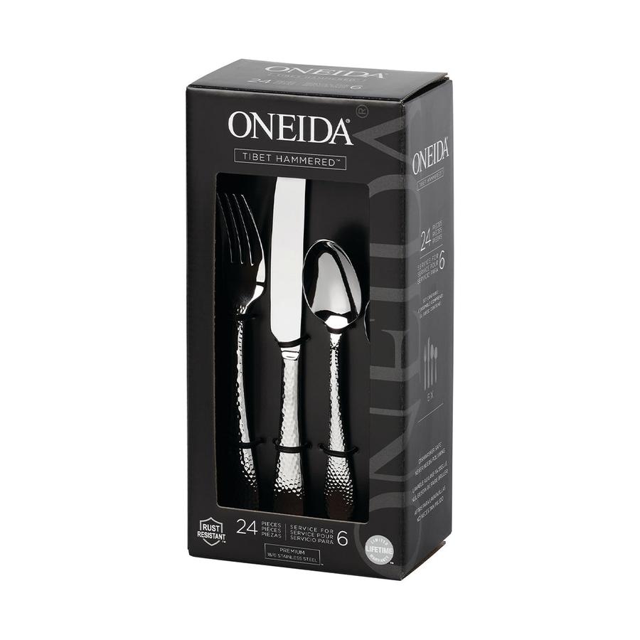 Oneida Tibet Hammered 24 Piece Cutlery Set Stainless Steel Stainless Steel