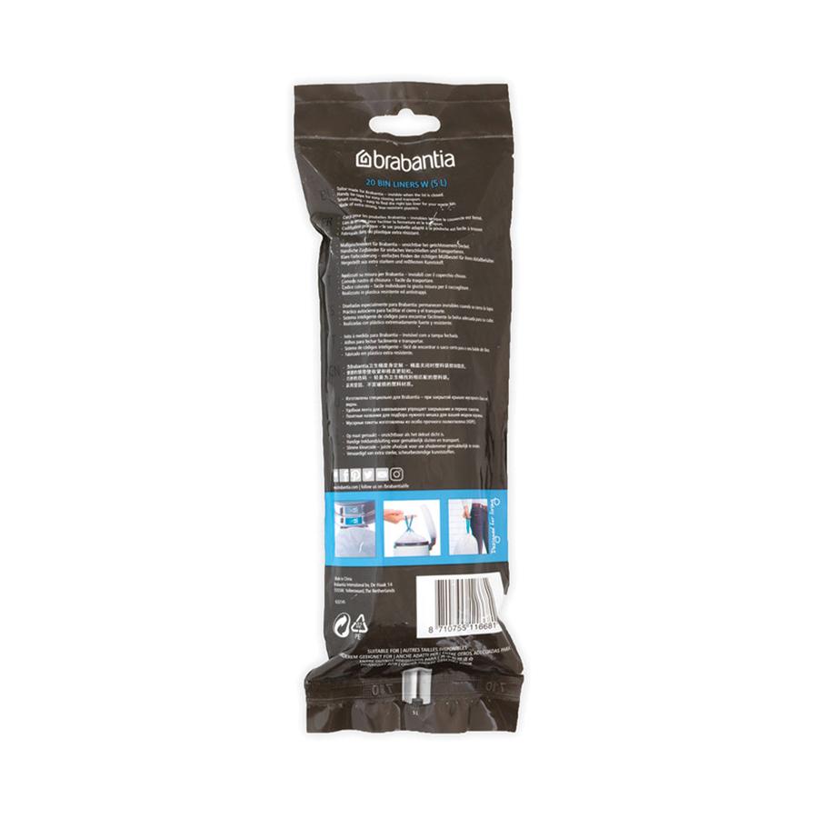 Brabantia PerfectFit Bags Code W (5L) Dispenser Pack of 20 White White