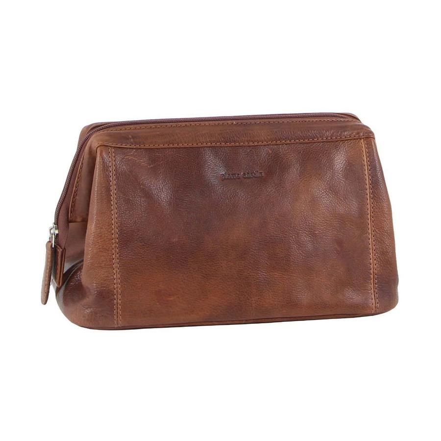 Pierre Cardin Fern Rustic Leather Toiletry Bag Cognac Cognac