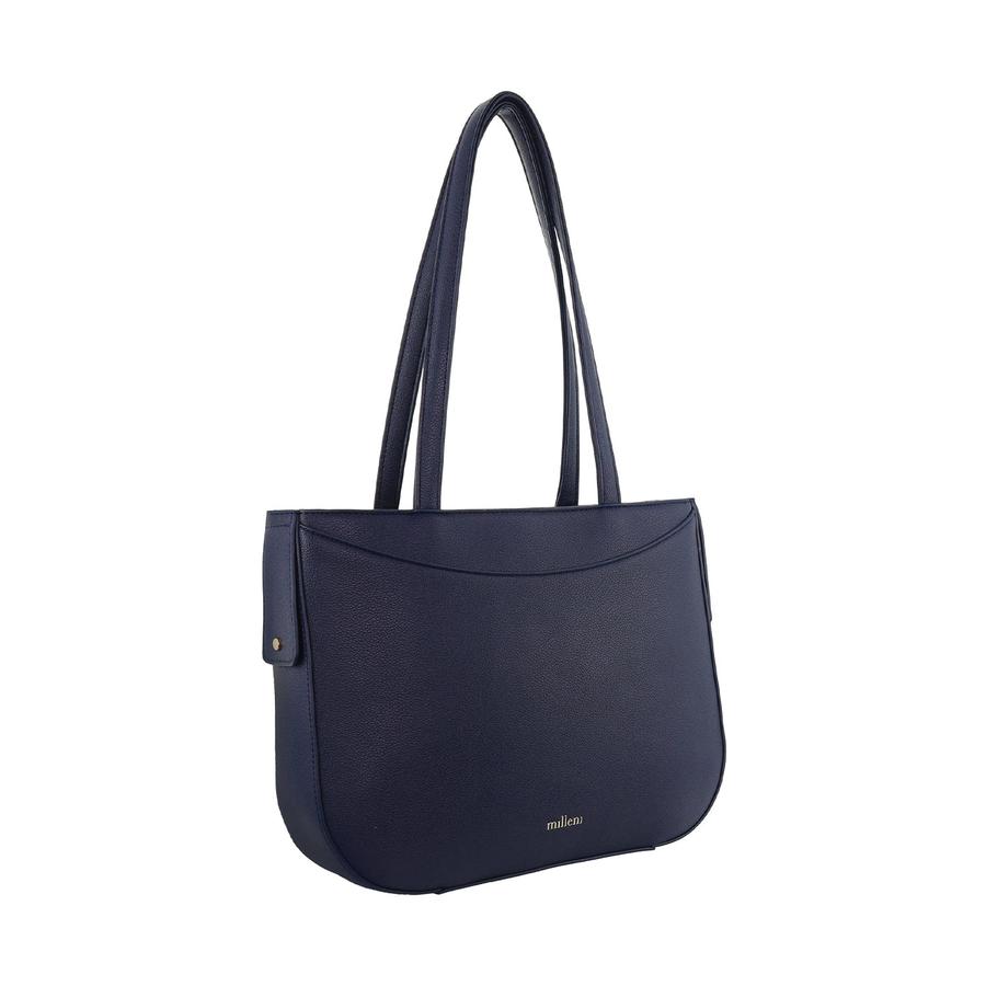 Milleni Luma Ladies Vegan Leather Fashion Shoulder Tote Bag Navy Navy