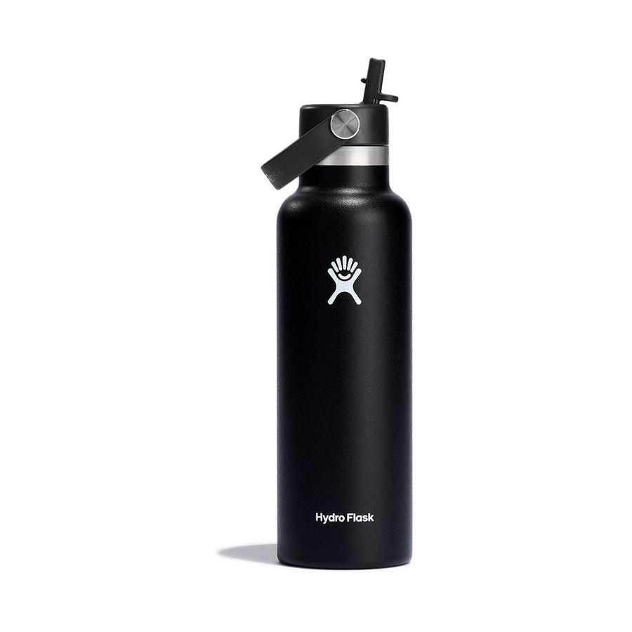 Hydro Flask 21oz (621ml) Standard Mouth Drink Bottle w/ Flex Straw Cap Black Black