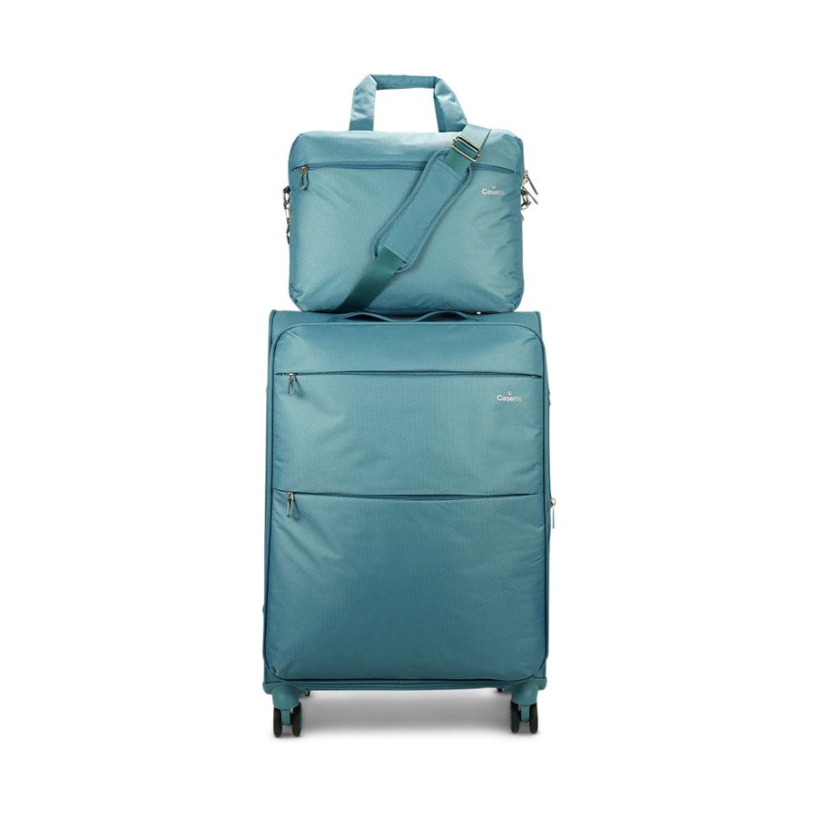 Caselite Ultra 69cm Softside Checked Suitcase & Laptop Bag Set Teal Teal