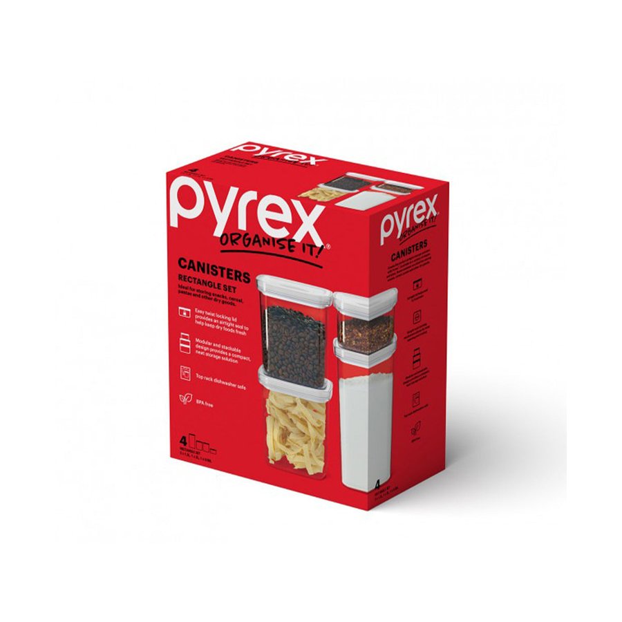 Pyrex Canister Rectangle 4 Piece Set Clear Clear
