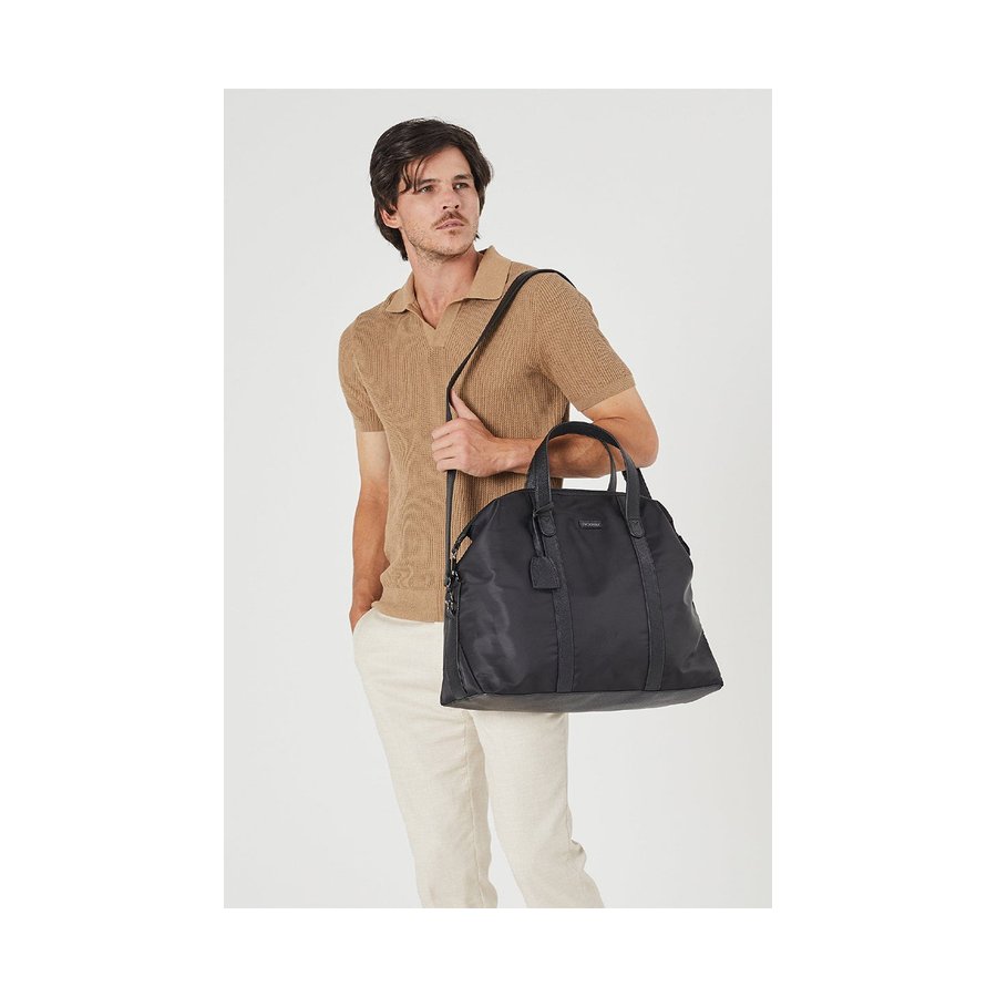 Pierre Cardin Dillon Unisex Nylon Travel Overnight Bag Black Black