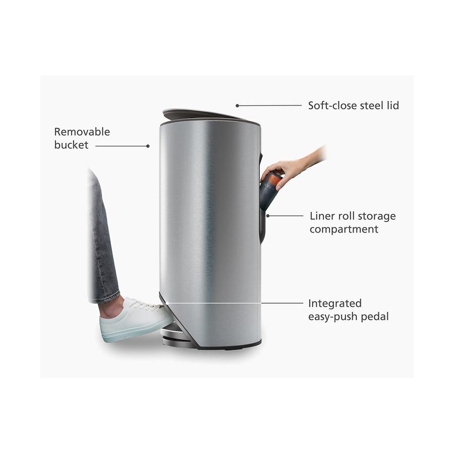 Joseph Joseph Arc 30L Easy Push Pedal Bin Stainless Steel Stainless Steel