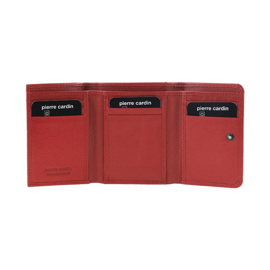 Pierre Cardin Shakira Ladies Leather Snap Button Tri-Fold Wallet Red Red