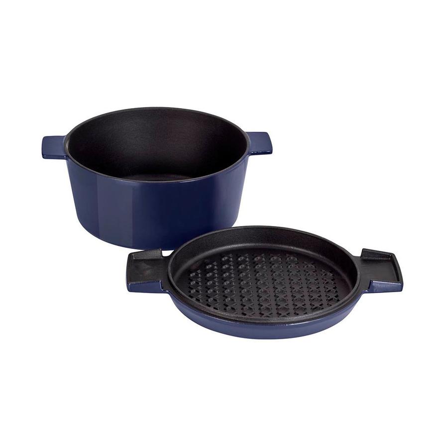Stanley Rogers Cast Iron 24cm (3.5L) French Oven Grill Duo Midnight Blue Midnight Blue