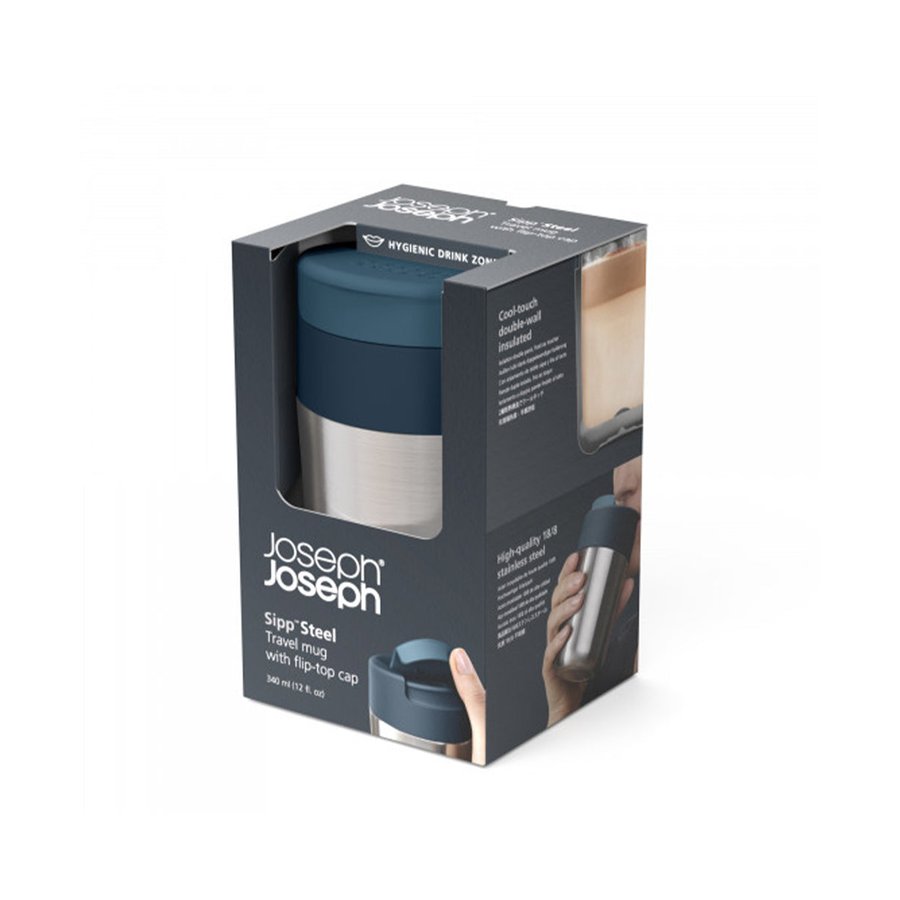 Joseph Joseph Sipp 340ml Steel Travel Mug with Hygienic Lid Anthracite Anthracite