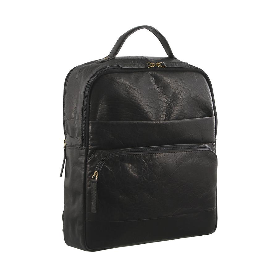 Pierre Cardin Quinn Rustic Leather 15" Laptop Backpack Black Black