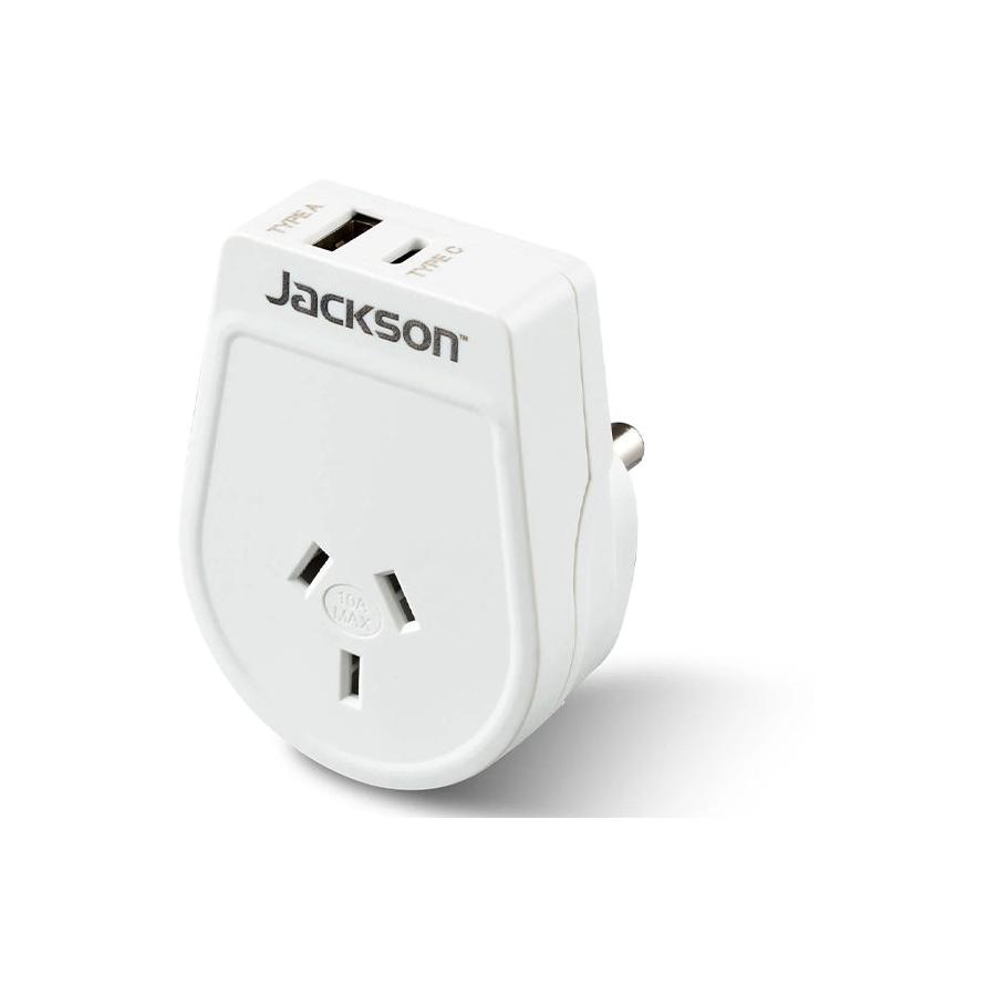 Jackson Slim NZ to South Africa Travel Adapter with USB-A & C White White