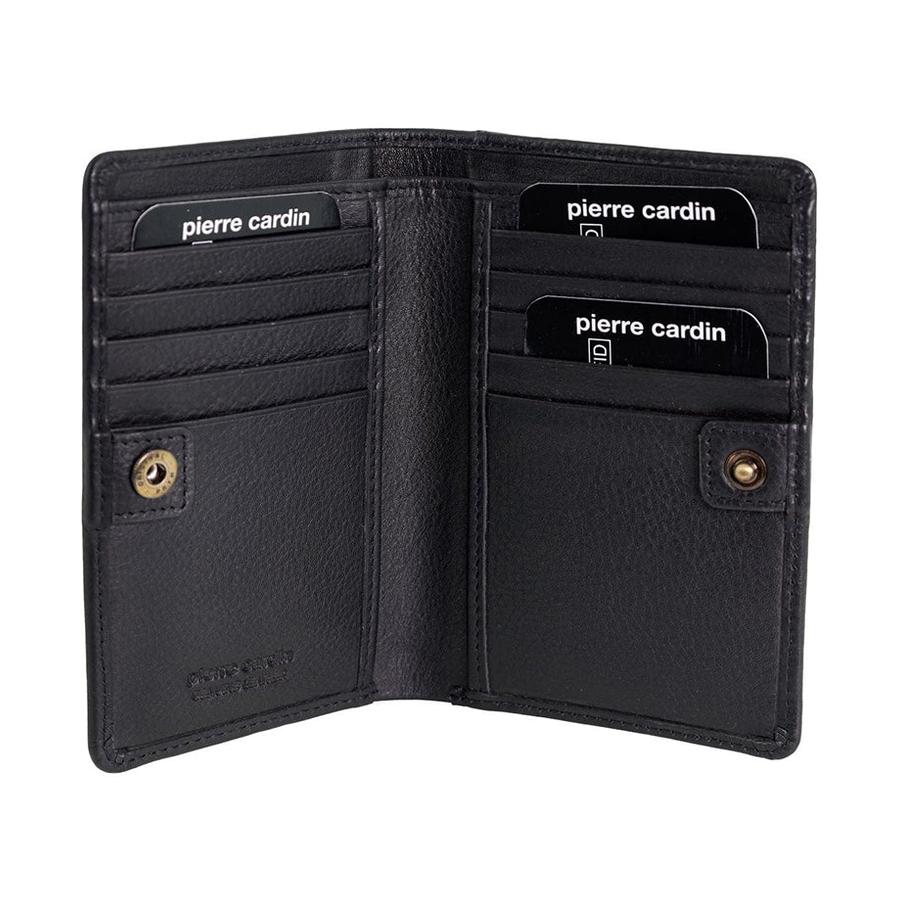 Pierre Cardin Shayla Ladies Leather Snap Button Bi-Fold Wallet Black Black