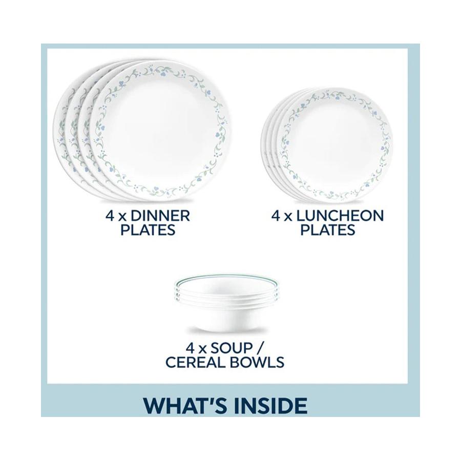 Corelle Country Cottage 12 Piece Dinner Set White White