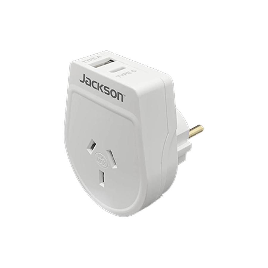 Jackson Slim NZ to EU & Bali Travel Adapter with USB-A & C White White