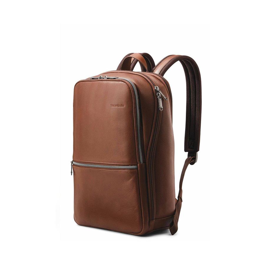 Samsonite Classic Leather Slim Laptop Backpack Cognac Cognac