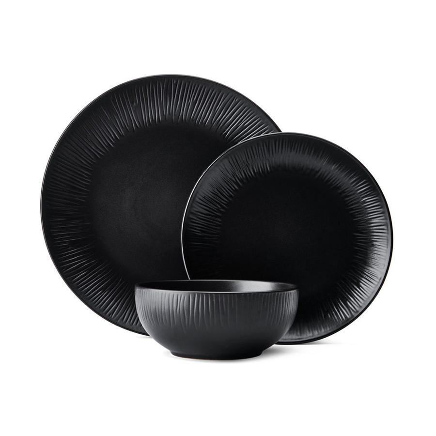 Mikasa Jardin Midnight 12-Piece Stoneware Dinner Set Black Black