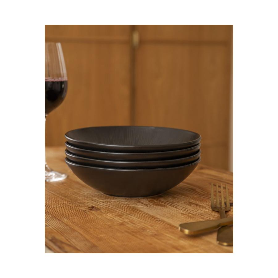 Mikasa Jardin Midnight 20cm Stoneware Pasta Bowls (Set of 4) Black Black