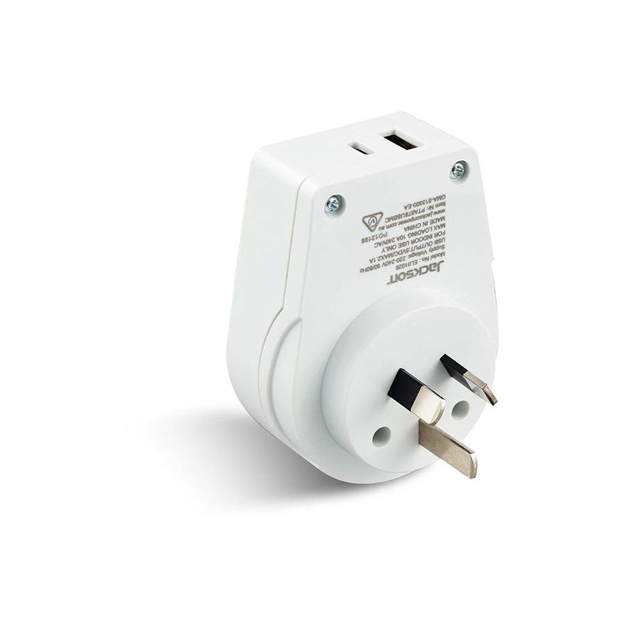 Jackson Slim USA & UK to NZ Travel Adapter with USB-A & C White White