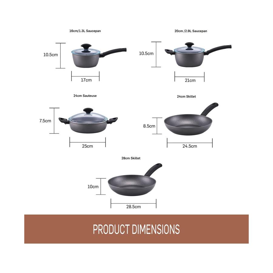 Essteele Per Benessere 5 Piece Cookware Set Grey Grey