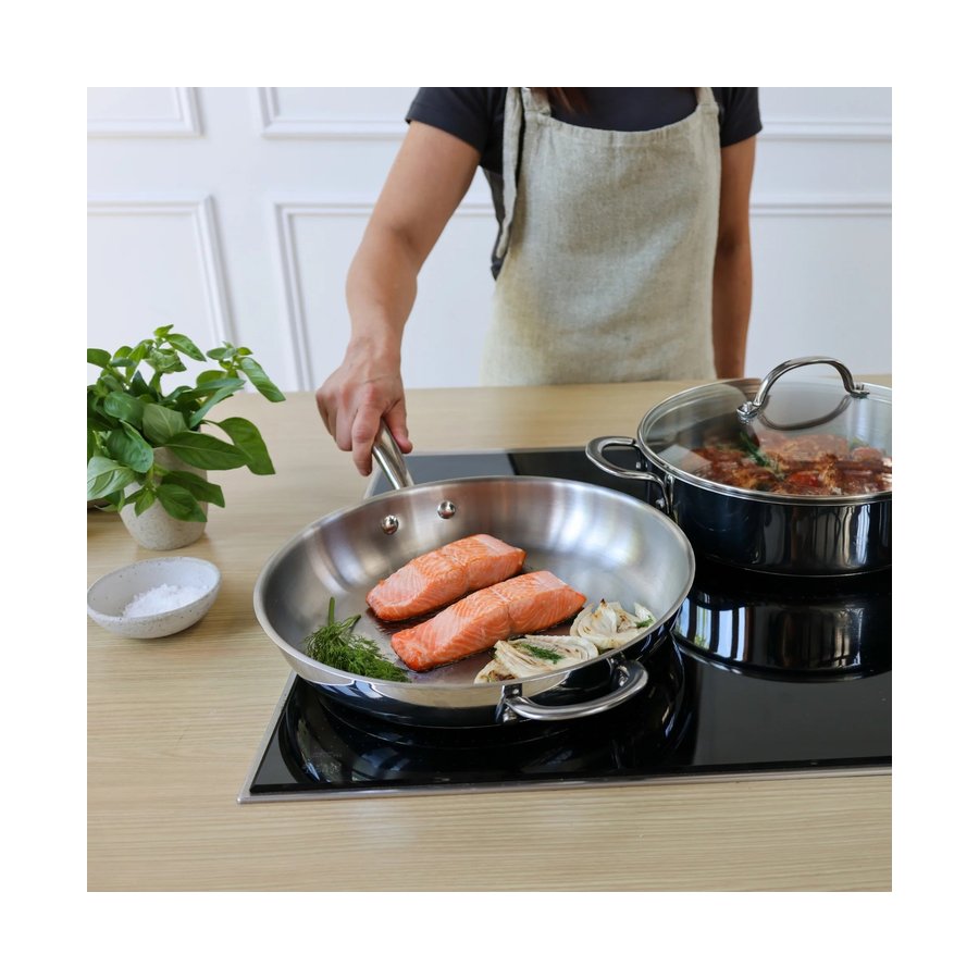Raco Steel Essentials 30cm Induction Open Frypan with Helper Handle Stainless Steel Stainless Steel