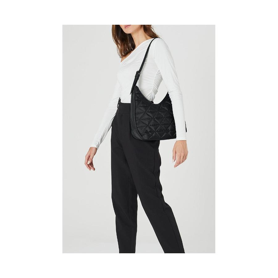 Pierre Cardin Claire Ladies Nylon Quilted Hobo Bag Black Black