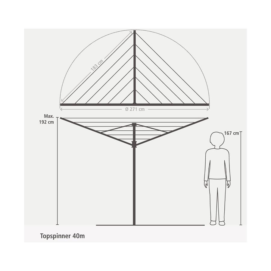 Brabantia Rotary Topspinner Dryer (40m) Metallic Grey Metallic Grey