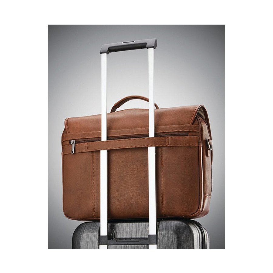 Samsonite Classic Leather Flapover Satchel Cognac Cognac