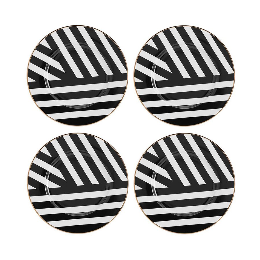 Mikasa Luxe Deco 21cm China Side Plates (Set of 4) Black/White Black/White