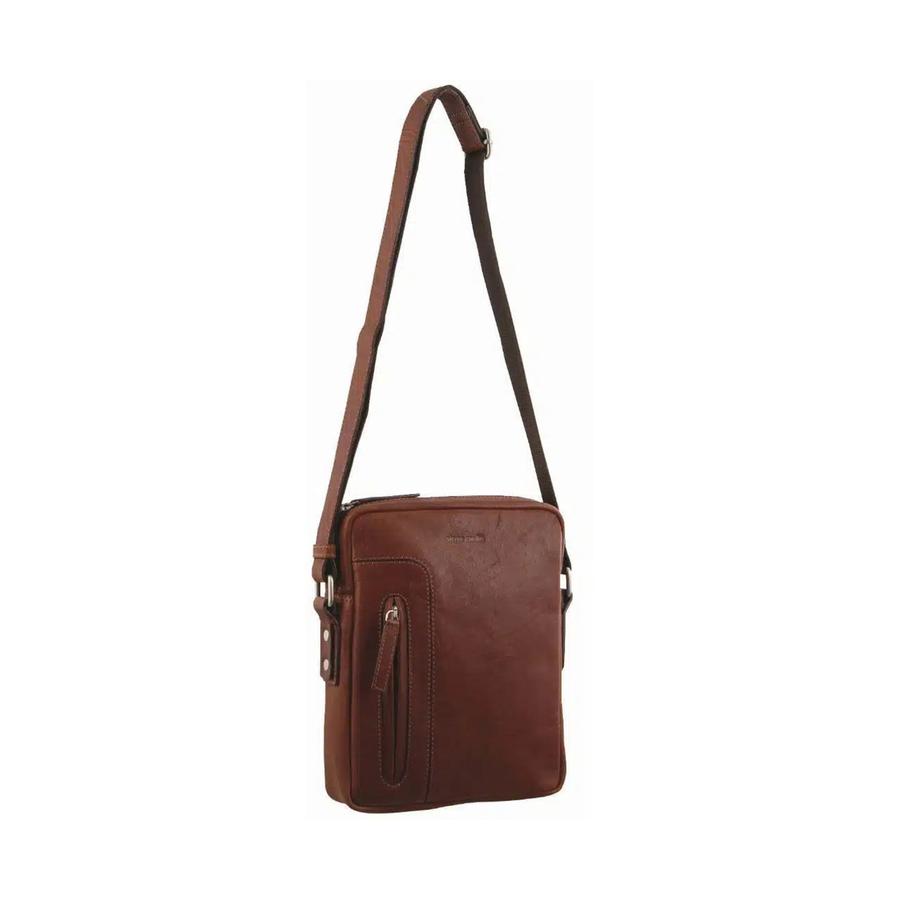 Pierre Cardin Zion Rustic Leather iPad Crossbody Bag Chestnut Chestnut