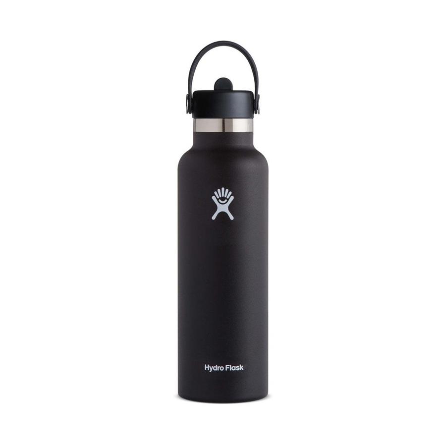 Hydro Flask 21oz (621ml) Standard Mouth Drink Bottle w/ Flex Straw Cap Black Black