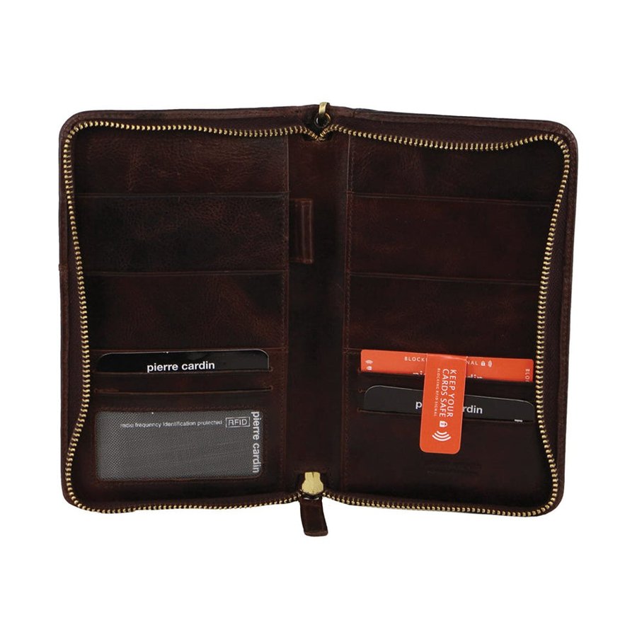 Pierre Cardin Amalie Italian Leather Passport Wallet Chocolate Chocolate