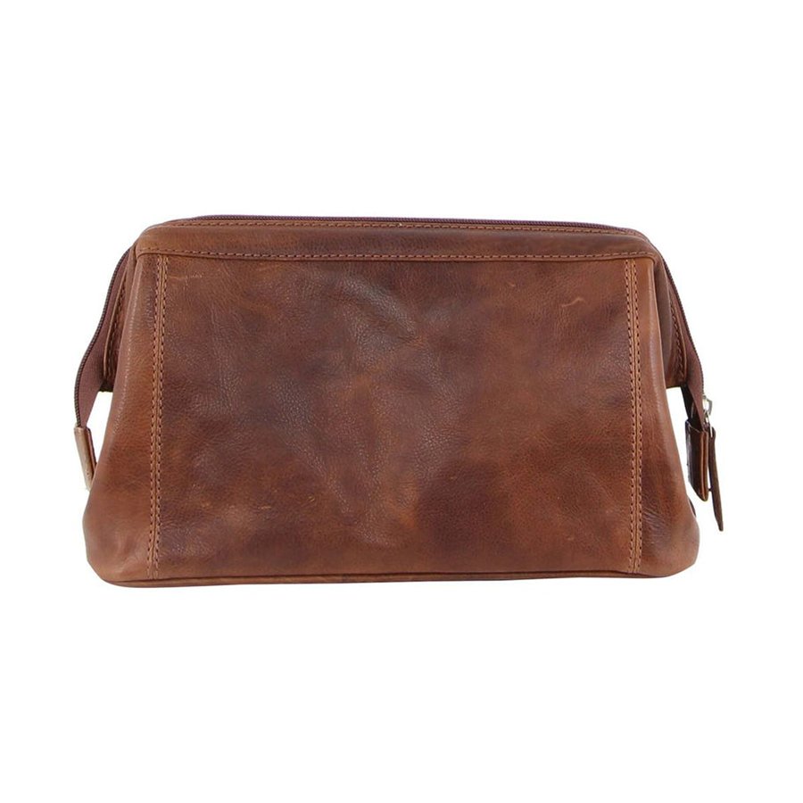 Pierre Cardin Fern Rustic Leather Toiletry Bag Cognac Cognac