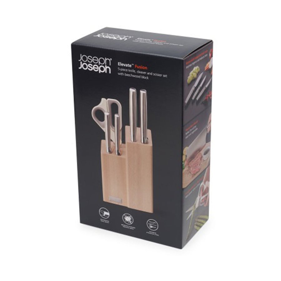 Joseph Joseph Elevate Fusion 5-Piece Knife & Scissor Set Beech Beech