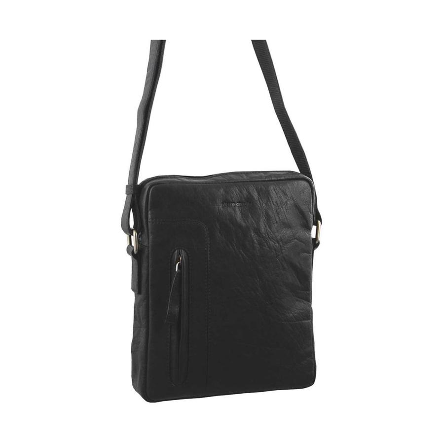 Pierre Cardin Zion Rustic Leather iPad Crossbody Bag Black Black