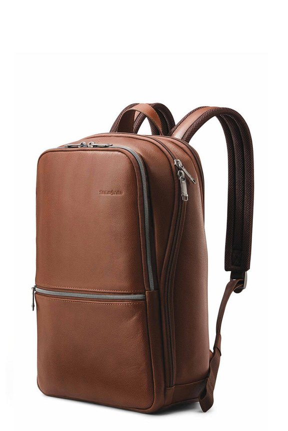 Samsonite Classic Leather Slim Laptop Backpack Cognac