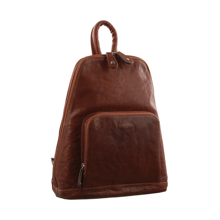 Milleni Anya Women's Leather Twin Zip Backpack Chestnut Chestnut
