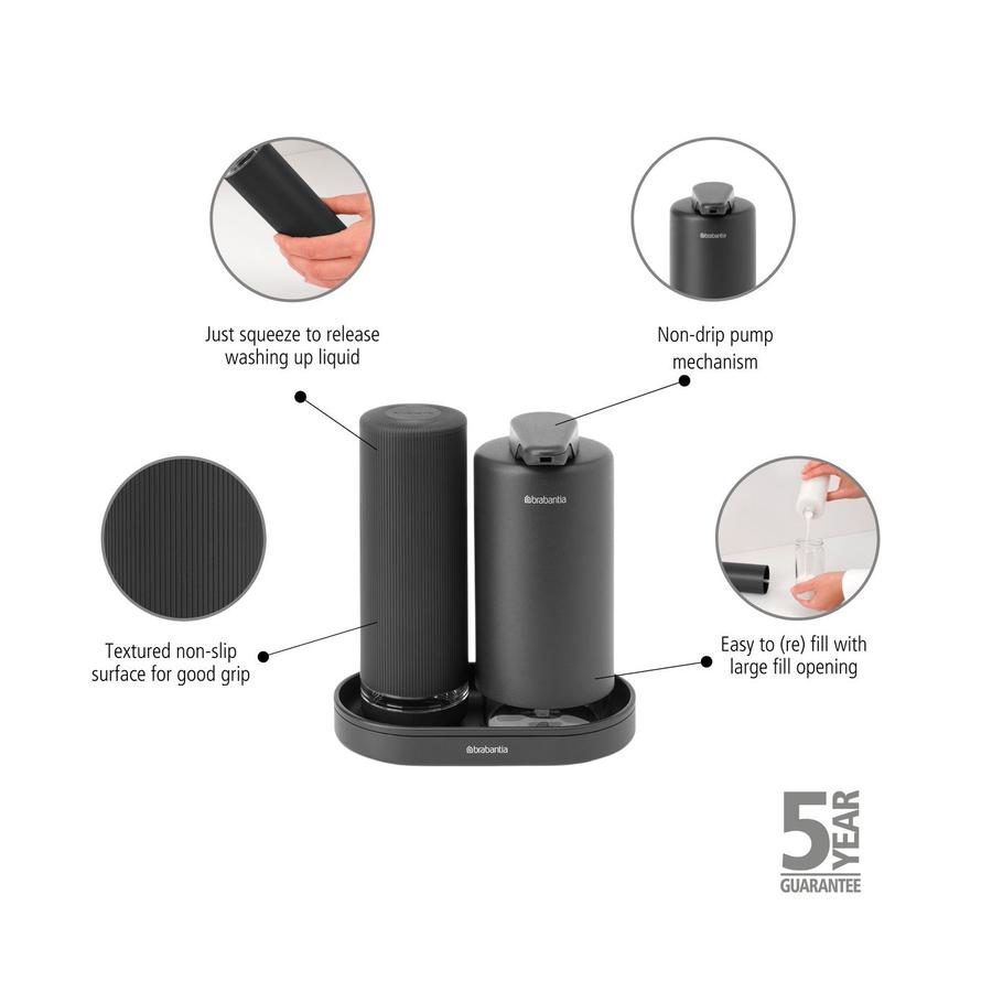 Brabantia SinkStyle Soap Dispenser Set 200ml Mineral Infinite Grey Mineral Infinite Grey