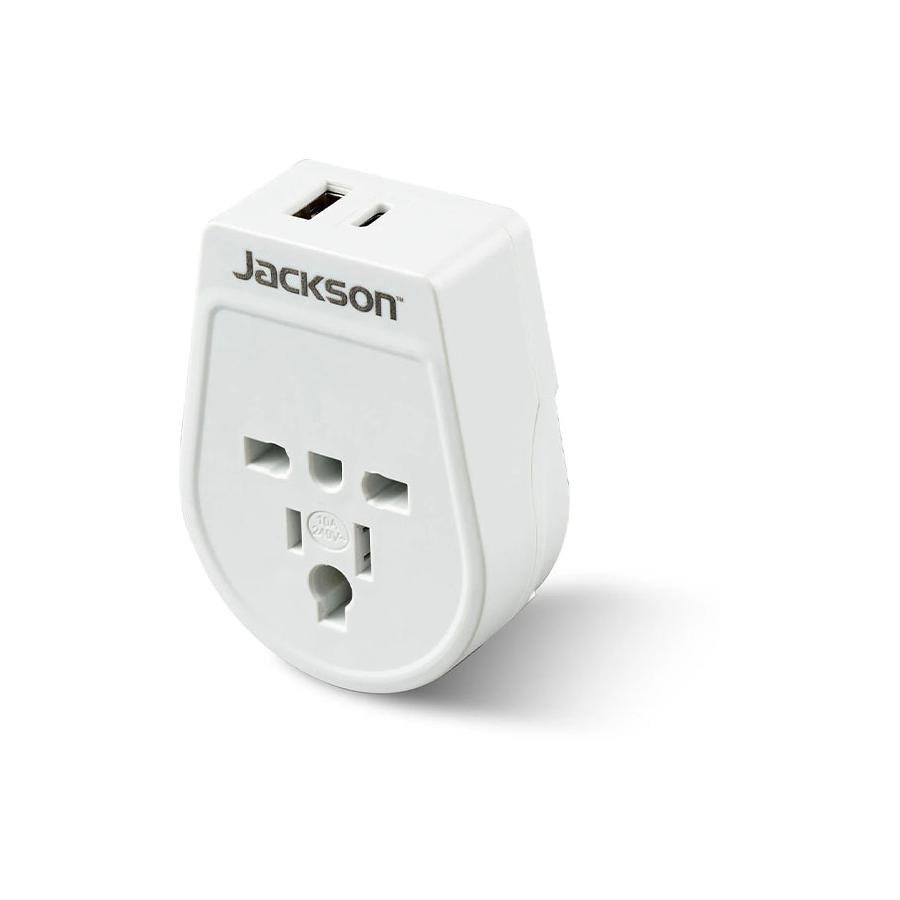 Jackson Slim USA & UK to NZ Travel Adapter with USB-A & C White White