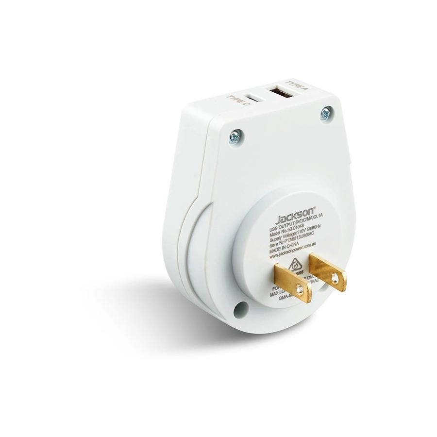 Jackson Slim NZ to Japan & South America Travel Adapter with USB-A & C White White